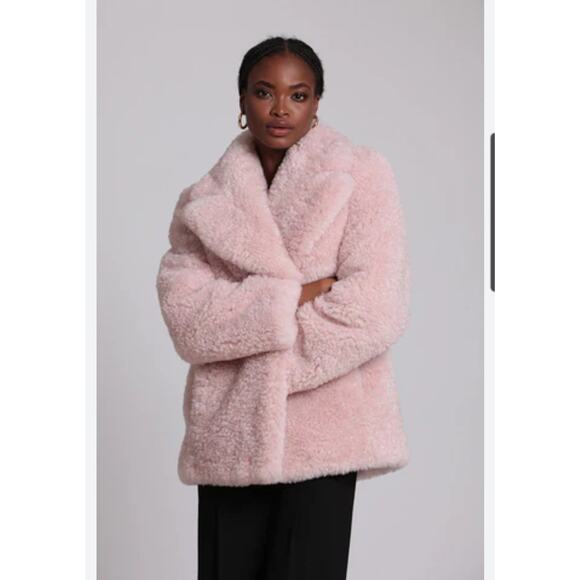 Avec Les Filles Jackets & Blazers - Avec Les Filles Short Faux-Fur Jacket Snap Close Color Blush Size S